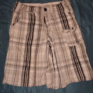 Marc Ecko Men's Plaid Cargo Shorts - Tan and Black